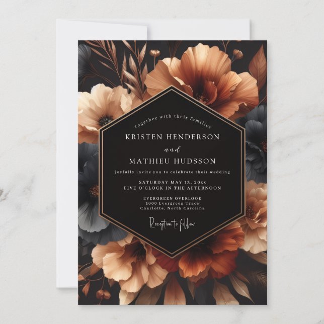 Charcoal Amber Nocturne Wedding Invitation (Front)
