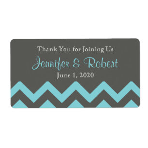 Charcoal and Aqua Chevron Posh Water Bottle Label