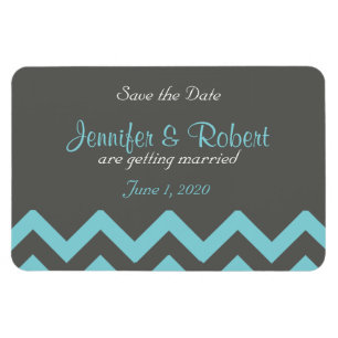 Charcoal and Aqua Chevron Wedding Save the Date Magnet