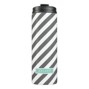 Charcoal and Aqua Preppy Stripes Monogram Thermal Tumbler