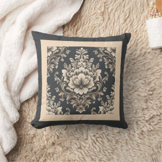 Charcoal and beige floral cushion