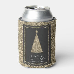 Charcoal and Copper Gold Glitter Christmas Tree Can Cooler