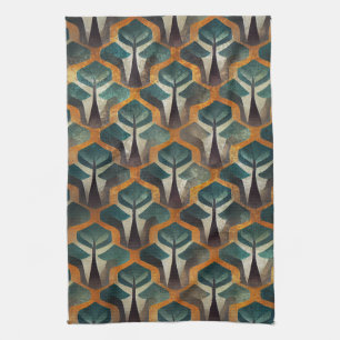 Charcoal and Gold Art Deco with Teal Accents Tea Towel