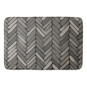 Charcoal and Grey Herringbone Elegant Geometric  Bath Mat