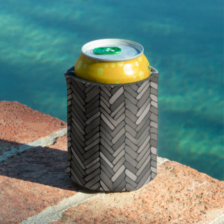 Charcoal and Grey Herringbone Elegant Geometric  Can Cooler