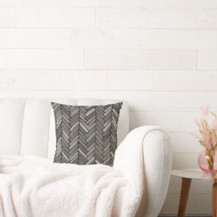 Charcoal and Grey Herringbone Elegant Geometric Cushion