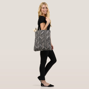 Charcoal and Grey Herringbone Elegant Geometric  Tote Bag