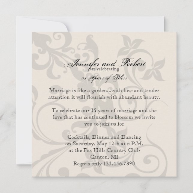 Charcoal and Ivory Filigree Anniversary Invitation (Front)