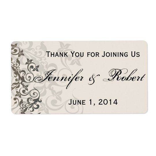 Charcoal and Ivory Filigree Water Bottle Label Shipping Label
