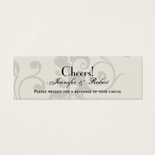 Charcoal and Ivory Filigree Wedding Drink Ticket