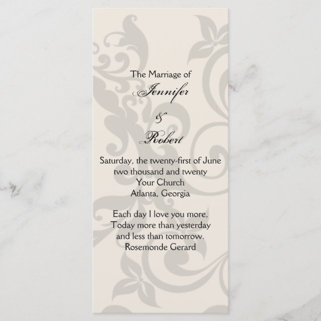 Charcoal and Ivory Filigree Wedding Program Programme (Front)