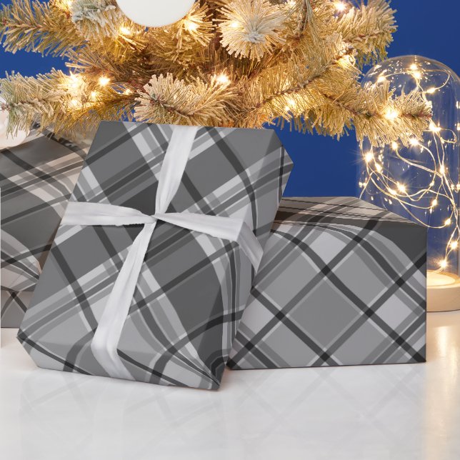 Charcoal and Light Grey Plaid Wrapping Paper (Holidays)