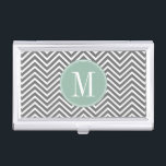 Charcoal and Mint Green Chevrons Custom Monogram Business Card Holder<br><div class="desc">Add your monograms to this trendy and graphic pattern with popular colours.</div>