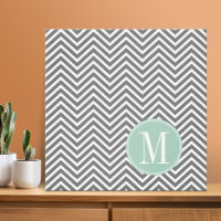 Charcoal and Mint Green Chevrons Custom Monogram