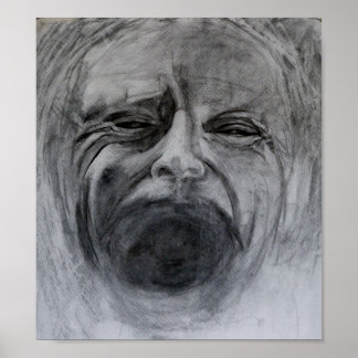 Charcoal and pencil drawing on paper poster