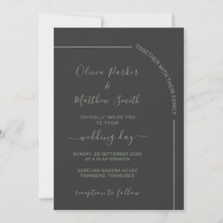 Charcoal and Sage Green Elegant Minimalist Wedding Invitation