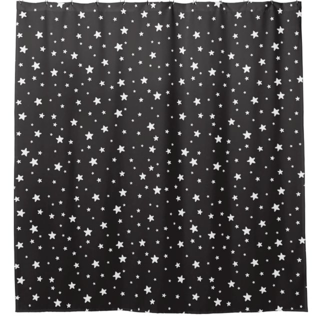 Charcoal and White Stars Celestial Sky Shower Curtain (Front)