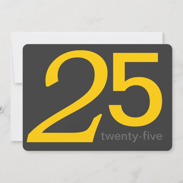 Charcoal and Yellow Custom 25th Birthday Invite (Front)