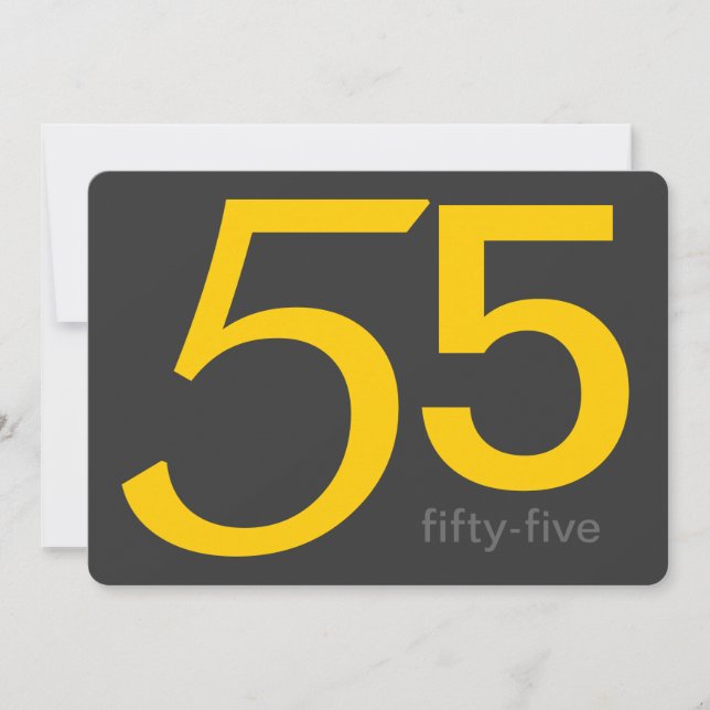 Charcoal and Yellow Custom 55th Birthday Invite (Front)
