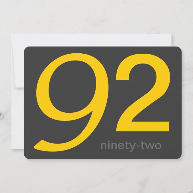 Charcoal and Yellow Custom 92nd Birthday Invite (Front)