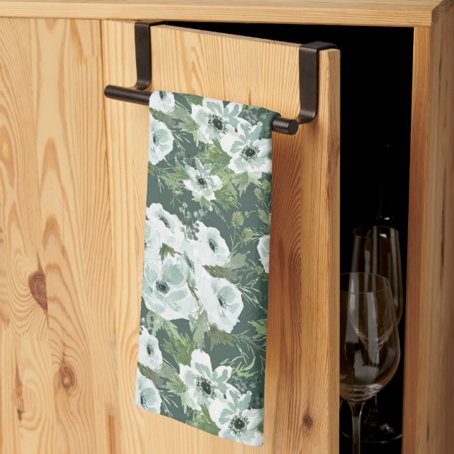 Charcoal Anemones Tea Towel (Thirds Fold)