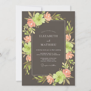 Charcoal Apricot Petal Wedding Invitation