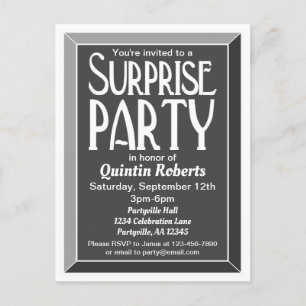 Charcoal Art Deco Beveled Birthday Surprise Party Invitation Postcard