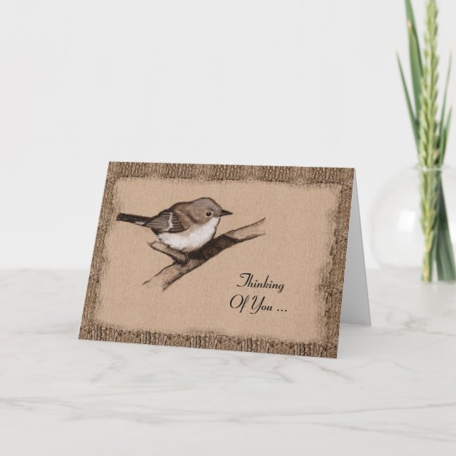 Charcoal Art: Small Bird: Bark: Thinking Of You Card (Front)