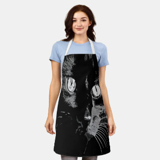 Charcoal Artistic Black Cat Portrait Apron