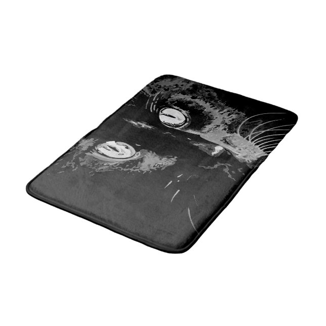 Charcoal Artistic Black Cat Portrait Bath Mat (Angled)