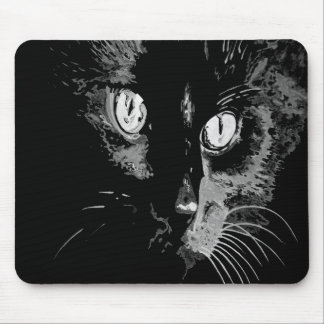 Charcoal Artistic Black Cat Portrait Mouse Mat