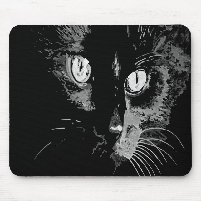 Charcoal Artistic Black Cat Portrait Mouse Mat (Front)