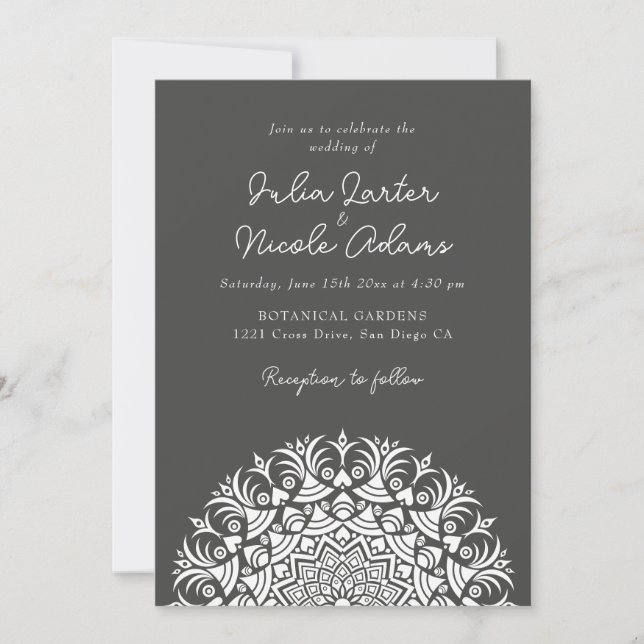 Charcoal Ash Smooky Abstract Mandala Wedding Invitation (Front)