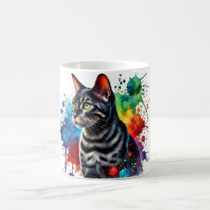 Charcoal Bengal Cat Watercolor Portrait Coffee Mug