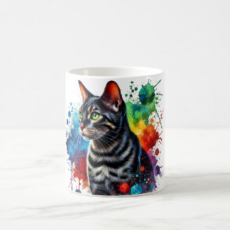 Charcoal Bengal Cat Watercolor Portrait Coffee Mug
