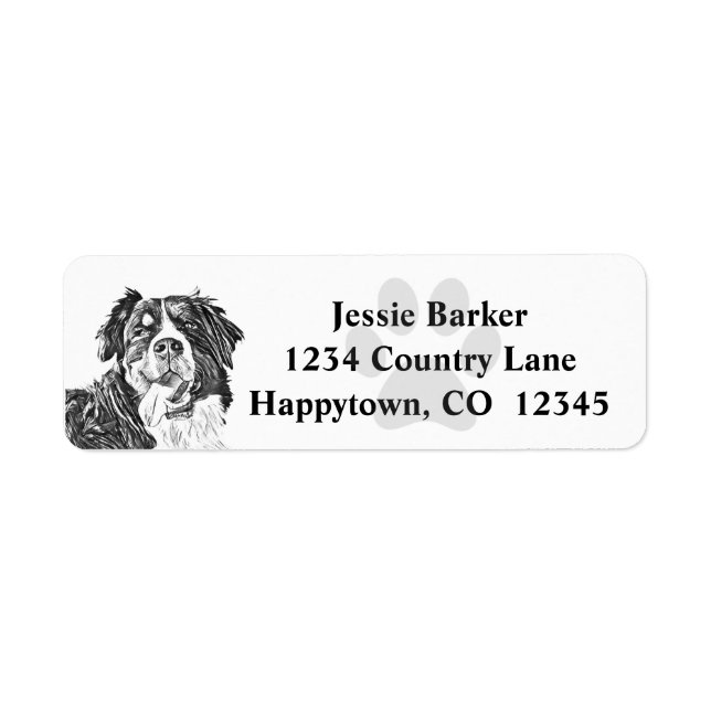 Charcoal Bernese Mountain Dog Return Address Label (Front)