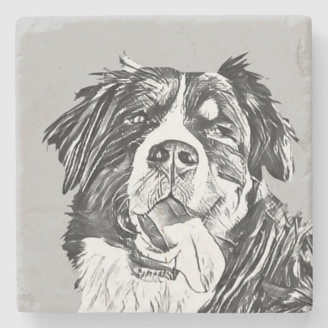 Charcoal Bernese Mountain Dog Stone Coaster (Front)