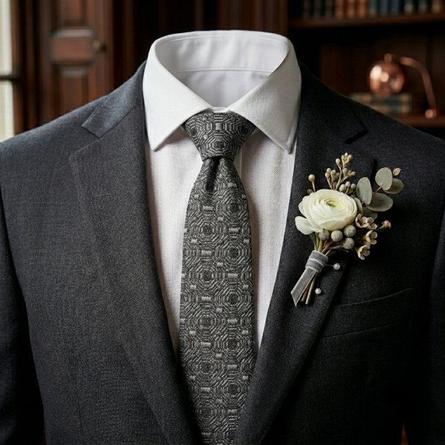 Charcoal Black Geometric Art Deco Silk Jacquard Tie (Creator Uploaded)