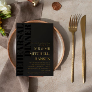 Charcoal Black & Gold Typography Rehearsal Dinner