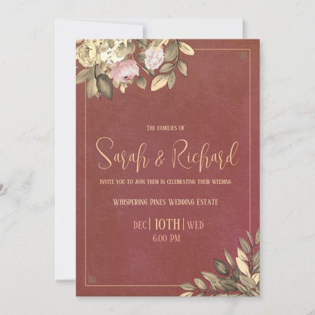 Charcoal Black & Gold Wedding Invitation (Front)