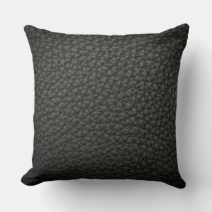 Charcoal Black Leather Look Print Pillow