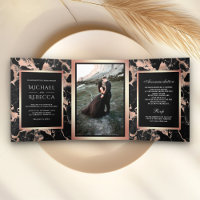 Charcoal Black Marble Rose Gold Foil Photo Wedding