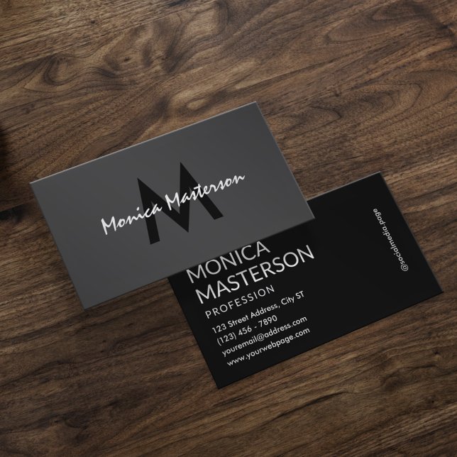 Charcoal black minimalist monogram business card (Creator Uploaded)