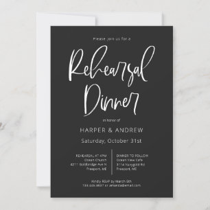 Charcoal black Modern Minimalist Rehearsal Dinner Invitation