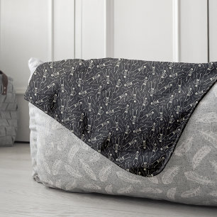 Charcoal Black & White Halloween Skeleton Pattern Sherpa Blanket