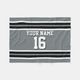 Charcoal Black Wht Team Jersey Custom Number Name Fleece Blanket