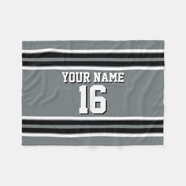 Charcoal Black Wht Team Jersey Custom Number Name Fleece Blanket (Front (Horizontal))