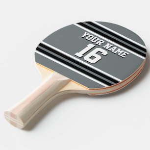 Charcoal Black Wht Team Jersey Custom Number Name Ping Pong Paddle