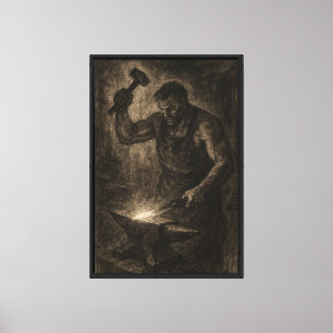 Charcoal Blacksmith at Work Canvas Print