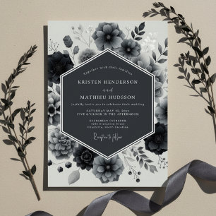 Charcoal Bloom Elegance Wedding Invitation